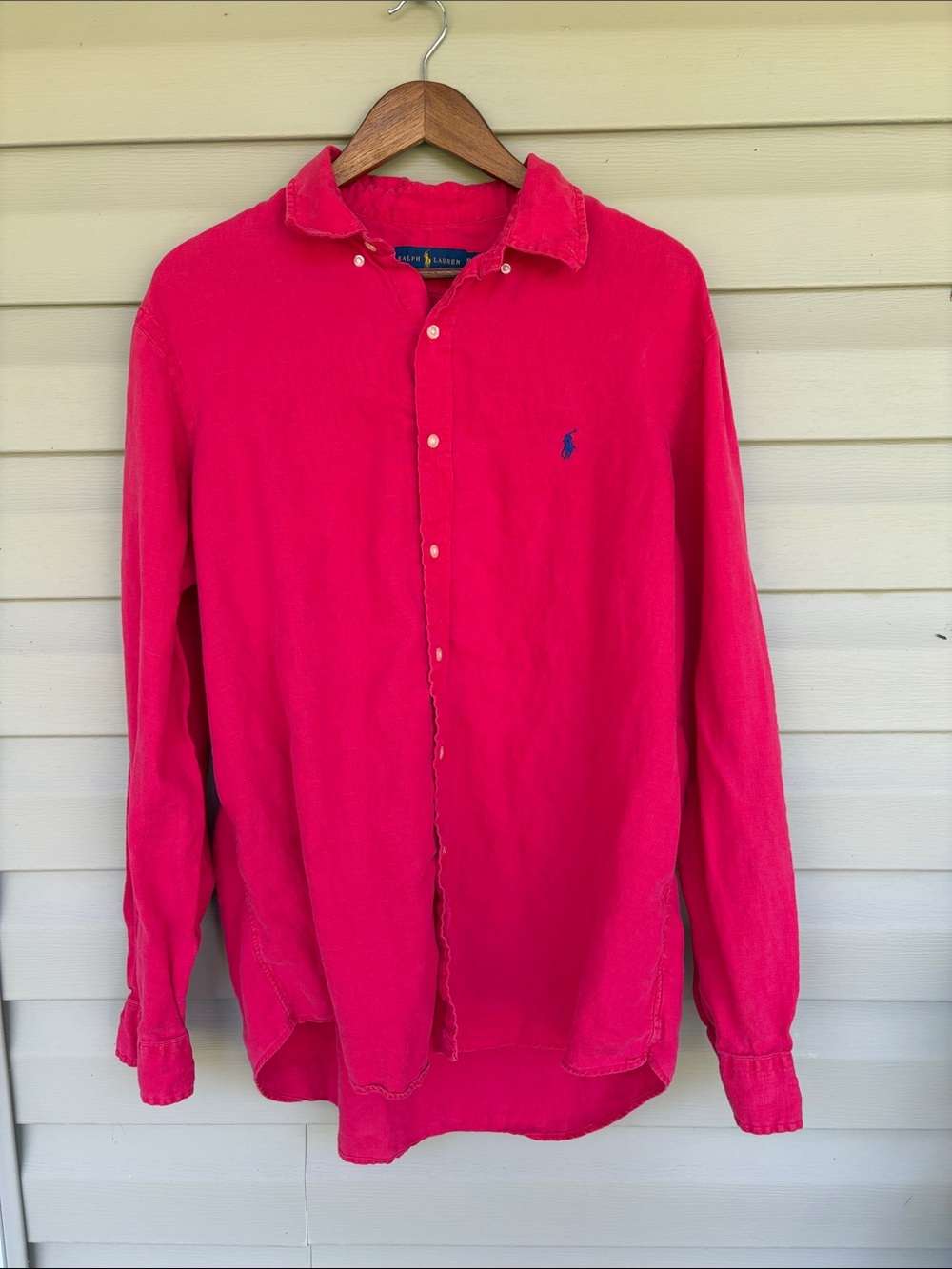 Ralph Lauren Linen Button-Down Shirt XL Electric Pink/Magenta Long Sleeve